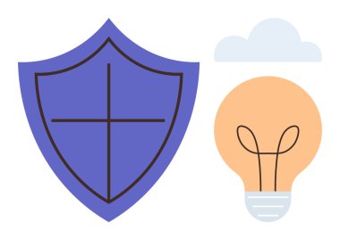 Ampul ve bulut yakınındaki çapraz mavi kalkan yenilik, koruma ve ilhamı ön plana çıkarıyor. Teknoloji için ideal, siber güvenlik, yaratıcılık, bilgi paylaşımı, problem çözme icadı. A