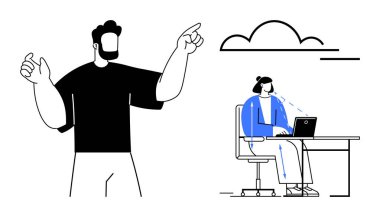 Bulut hesaplama konsepti. Bulut hesaplaması online işbirliği, veri paylaşımı ve takım çalışması yoluyla verimliliği artırır. Dijital işyerleri, bilişim çözümleri, işbirliği uygulamaları ve e-öğrenme için mükemmel