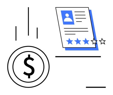 Notlu bir özgeçmişin yanında performansı ve parasal değeri gösteren bir dolar. İşe alım, insan kaynakları, profesyonel büyüme, beceri değerlendirmesi, kariyer fırsatı, iş piyasası ve maaş eğilimleri için ideal