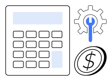 Bütçe planlaması, finansal araçlar, maliyet yönetimi, iş analizi, bakım hizmetleri, ekonomik strateji. Hesap makinesi, ingiliz anahtarı ve dolar simgesi ile donanım. Bütçe planlaması ve mali araçlar