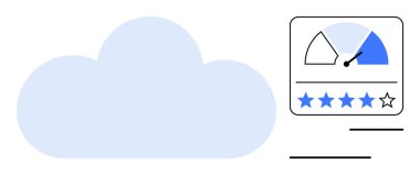 Bulut hesaplama. Performans ölçer ve yıldız reytingleri olan bir bulut bilgisi. Bulut hesaplama veri yönetimi, performans analizi ve dijital verimliliği arttırıyor. IT, yazılım, analiz için