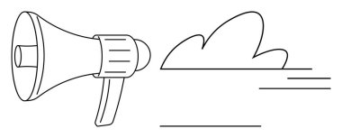 Pazarlama, reklamcılık, iletişim, çevrimiçi mesajlaşma, dijital medya, fikirleri ifade etme. Bir buluta doğru gelen megafon sesi. Pazarlama ve reklam kavramları