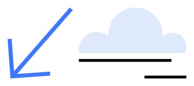 Yön akışı, veri transferi, bulut depolama, hava tahmini, minimalizm, tasarım. Aşağıya bakan mavi ok ve yatay çizgileri olan bir bulut. Yön akışı ve veri aktarım kavramları