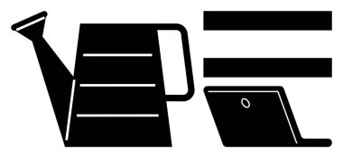 Bir dizüstü bilgisayar ve parmaklıkların yanında gelişim çizgileri olan sulama kutusu büyüme, teknoloji ve gelişimi sembolize ediyor. Kavramların ideali üretkenliği, yeniliği, ilerlemeyi, dijital büyümeyi, beslenmeyi destekliyor