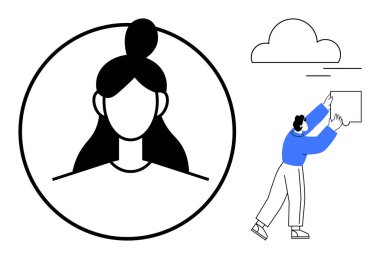 Kullanıcı etkileşimi konsepti. Soyut insan figürü üzerinden kullanıcı profili d, sosyal kimlik. Ağ oluşturma, dijital platformlar, teknoloji, çevrimiçi kimlik, iletişim için kullanıcı profili