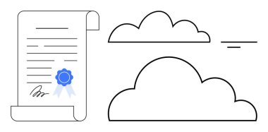 Bulut depolama kavramı. Belgeli bulut taslakları güvenli depolama ve verimli erişim anlamına geliyor. Bulut depolama dijital dosyalar, veriler ve işbirliği için güvenliği artırır. İş dünyası
