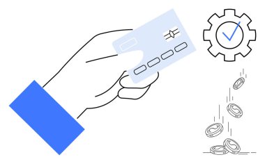 E-ticaret, çevrimiçi ödemeler, mali yönetim, fintech, güvenli işlemler, ödeme işlemleri. Elinde kredi kartı, işaretli teçhizat ve düşen paralar var. E-ticaret ve online ödemeler