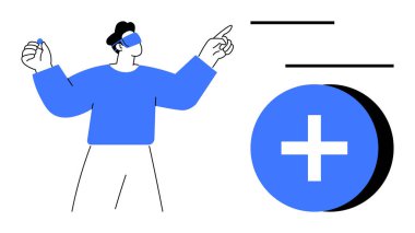 Augmented reality concept. Augmented reality user engaging with digital virtual interface and interacting with elements. Augmented reality applications for technology, gaming, education, healthcare