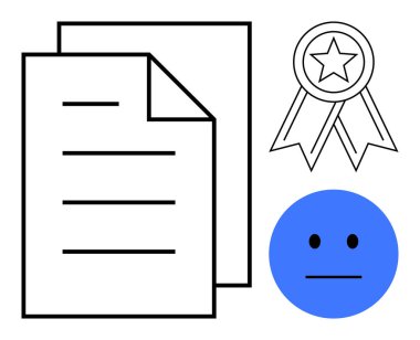 Eğitim, sertifika, performans değerlendirmesi, kariyer geliştirme, referans, başarı. Belge ve ödül kurdelesi tarafsız bir yüz simgesinin yanına yerleştirildi. Sertifika ve performans denetimi