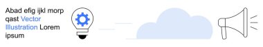Digital marketing, innovation, technology startup, teamwork, brainstorming, advertising. A gear in a lightbulb, cloud and megaphone creativity and communication. Innovation and digital marketing