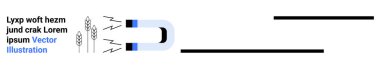 Renewable energy, agricultural technology, physics education, magnetic concepts, efficiency, and science. A magnet attracting wheat stalks with dynamic lines. Renewable energy and agricultural