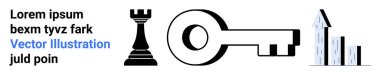 Business strategy, key solutions, growth planning, investment, success indicators, financial analytics. Chess rook, key and bar graph. Business strategy and growth planning ideas