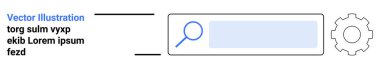 UX UI design, search functionality, online tools, web interface, technology concepts, user navigation. Magnifying glass and gear icon in a search bar interface. UX UI design and search functionality