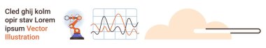 Otomasyon, bulut hesaplama, veri analizi, robot bilimi, makine öğrenimi, endüstri 4.0. Robot kolu veri grafiği bulut simgesi. Dijital yenilik için otomasyon ve veri analizi kavramı