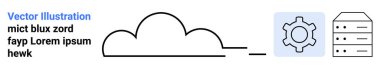Cloud shape linked to a gear and server stack representing cloud computing, data storage, hosting, and system management. Ideal for technology, hosting, storage, software, development workflow