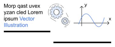 Mühendislik, matematik, veri analizi, eğitim, yenilik, teknoloji. Matematiksel sinüs dalgası grafiği ve yer tutucu metni olan dişliler. Mühendislik ve matematik kavramı