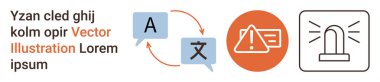 Language services, translation tools, alert systems, emergency response, communication, concept design. Speech bubble exchange, warning symbol alert signal. Translation tools and alert systems