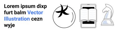Eğitim, okuma, dijital etkileşim, strateji, öğrenme araçları, yayıncılık. Akıllı telefon, satranç şövalyesi soyut sembolü. Öğrenme araçları ve eğitim kavramları