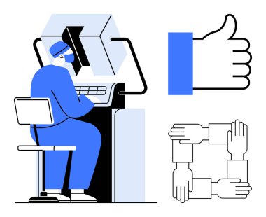 Takım çalışması konsepti. Profesyonel ortamlarda takım çalışması, birbirine bağlı eller ve teknoloji ile işbirliği gösteriyor. Takım çalışması endüstriler arasında bağlayıcı bağlantılar kurar. İK için, iş.