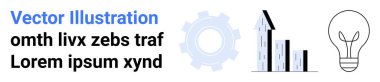 Innovation, analytics, technical growth, productivity, business strategy, problem-solving. A gear, bar chart and light bulb icons are . Suitable for innovation and analytics concepts