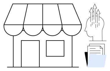 Küçük işletme konsepti. Mağaza önü, yenilik fikirleri ve belge organizasyonu ile küçük işletme büyümesi. Girişimleri, perakende satış, yenilik ve planlamayı destekleyen küçük işletme stratejileri