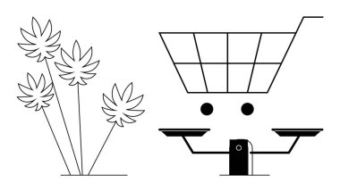 Perakende analitik ürünler, esrar ticareti, tüketici davranışı, ürün dengesi, ekommerce, hukuk endüstrisi. Tarzlı ve kenevir yapraklı bir alışveriş arabası. Perakende analizi ve esrar ticareti kavramı