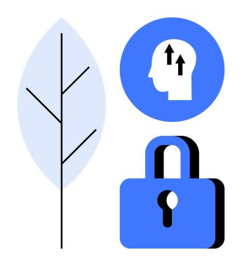 Güvenlik kavramı. Büyüme ve yenilik simgeleriyle eşleştirilmiş bir asma kilidi olan güvenlik sembolü, ağaç ve yukarı doğru ok gibi. Güvenlik, büyüme ve modern tasarımda yenilik. Mükemmel.