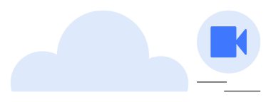 Bulut depolama, video akışı, çevrimiçi veri paylaşımı, dosya yedekleri, dijital medya, bulut teknolojisi. Bulut sembollü mavi bir video kamera ikonu. Bulut depolama ve video akışı kavramı