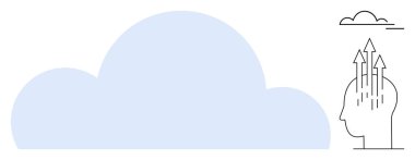 Bulut hesaplaması. Okları olan bulut ve beyin dijital ve teknoloji alanlarında gelişim ve yenilik sağlar. Teknoloji, dijital dönüşüm, yenilik, bulut hizmetleri, büyüme kavramları için