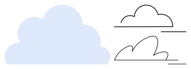 Hava tahmini, bulut hesaplama, tasarım elementleri, soyut sanat, dijital depolama, minimalizm. Üç bulut şekli katı ve ana hatları şekillidir. Hava tahminleri ve bulut hesaplama kavramları