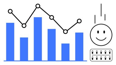 Veri analizi Analiz için çubuk grafik ve çizgi grafiği ile veri görselleştirme. Yüz tanıma ve teknoloji içeriyor. Yapay zeka araçları, iş zekası ve teknik çözümler için. Temaları kullan AI