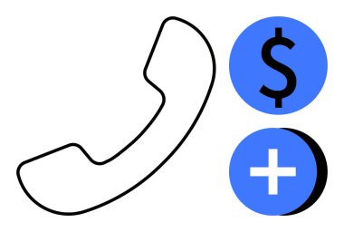 Telefon iletişimi konsepti. Telefon ikonları dolar ve tıbbi çapraz maliyet yönetimi ve sağlık hizmetlerinin yanında. Telefon iletişimi finansal ve sağlık sektörlerini birbirine bağlar. Finans için kullan