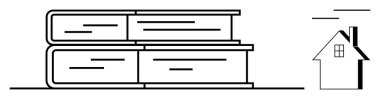 Eğitim, evde öğrenim, kütüphane, kişisel gelişim, okuma alışkanlıkları, minimalizm. Minimalist bir ev çiziminin yanına istiflenmiş iki kitap. Eğitim ve evde öğrenim