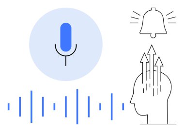 Ses tanıma. Ses dalgası ve bildirim simgeleri ses tanıma süreçlerini gösterir. Ses tanıma sistemi etkileşimi geliştiriyor, kullanıcı deneyimini geliştiriyor ve elsiz denetimi mümkün kılıyor