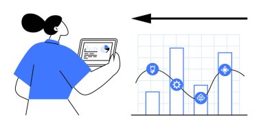 Veri analiz konsepti. Çubuk grafikler ve simgeler üzerinden veri analizi. İş büyümesi, piyasa eğilimleri ve karar verme süreci için veri analizi. Analiz, araştırma ve pazarlama için mükemmel.