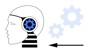 Yapay zeka teknolojisi. Dişliler, makine öğrenme ve otomasyon ile bir insan kafası tarafından yapay zeka. Yenilikleri, zekayı ve robotları şekillendiren yapay zeka. Teknoloji, veri bilimi, makine öğrenimi için
