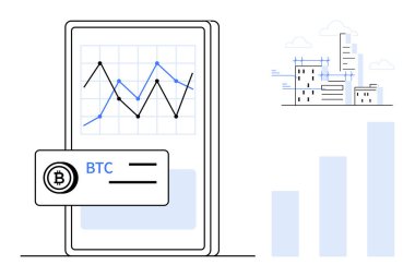 Kripto para ticareti. Bitcoin analizi finansal büyüme grafiği olan bir akıllı telefonda gösteriliyor. Kripto para birimi yenilikleri, engelleme zinciri teknolojisi, fintech uygulamaları, dijital varlık eğilimleri