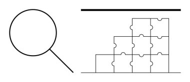 Analiz konsepti. Büyüteç, bulmaca parçaları analizi, problem çözme ve strateji planlamasına odaklanıyor. Analiz, anlamaya, keşfetmeye ve yapılandırmaya yardımcı olur. İş için ideal