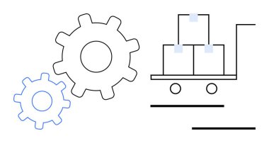Vitesler otomasyonu sembolize etmek için kenetlendi. Lojistik ve teslimat için kutuları istiflenmiş bir araba. İkmal zinciri, lojistik, verimlilik, otomasyon, takım çalışması, teknoloji üretimi için ideal. Basit.