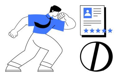 Aday profili yakınındaki eylemleri vurgulayan kişi beş yıldızlı derecelendirme ve reddedilme sembolü kullanıyor. İşe alım, İK yönetimi, kariyer sorunları, işe alım politikaları, iş değerlendirmesi, çalışanlar için ideal