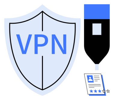 Kalkan VPN işaretli, kalem eylemi sembolize ediyor, ve veri koruma ve analizi ileten belgeler. Siber güvenlik, gizlilik, çevrimiçi iletişim, teknoloji, güvenli veri, İnternet güvenliği için ideal