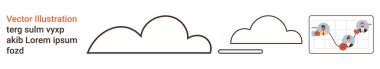Cloud computing, networking, social connections, team collaboration, digital technology, virtual data sharing. Outlined cloud shapes alongside user icons connecting through lines. Cloud computing