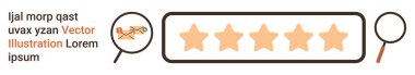 Müşteri geribildirimi, çevrimiçi değerlendirme, kalite güvencesi, tatmin notu, kullanıcı deneyimi, performans değerlendirmesi. Beş yıldızlı puanlama çubuğu, büyüteç ve zarf ikonu. Müşteri geribildirimi