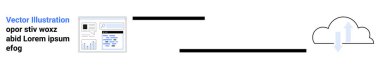 Veri yönetimi, teknoloji, bulut depolama, dosya paylaşımı, dijital organizasyon, uzaktan çalışma. Belge simgesi ve bulut gönderme sembolü bir satıra bağlandı. Veri yönetimi ve teknoloji kavramı