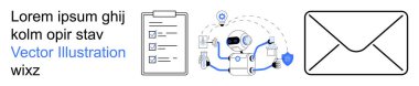Yapay zeka, otomasyon, e-posta iletişimi, görev yönetimi, siber güvenlik, veri örgütü. Robot, bir kontrol listesi ve e-posta da dahil olmak üzere simgelerle çevrili. Otomasyon ve e- posta