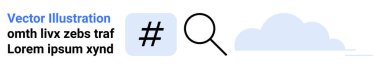 metadata tag, magnifying glass, and cloud icons in a minimal style. Ideal for social media, search technology, networking, cloud computing, branding, digital marketing or a simple landing page