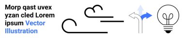 Innovation, environmental design, renewable energy, creativity, decision-making, and ideas. Wind lines, directional arrow and lightbulb illustration. Innovation and environmental design concept