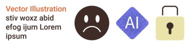Veri gizliliği, teknoloji etiği, duygusal yapay zeka, siber güvenlik, kimlik koruması, iletişim güvenliği. Üzgün surat, yapay zeka sembolü kilit simgesi. Teknolojide duygusal ifade ve veri gizliliği