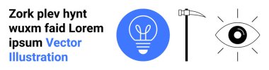 Yenilik, yaratıcılık, teknoloji, vizyon, tasarım, verimlilik. Mavi ampul, siyah tırpan ve göz. Parlaklık ve perspektif sembollü yenilik ve yaratıcılık kavramı
