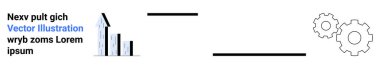 Business growth, strategy planning, process optimization, team collaboration, data analysis, innovation. Graph showing rising bars, gears progress. Business growth and strategy planning concepts